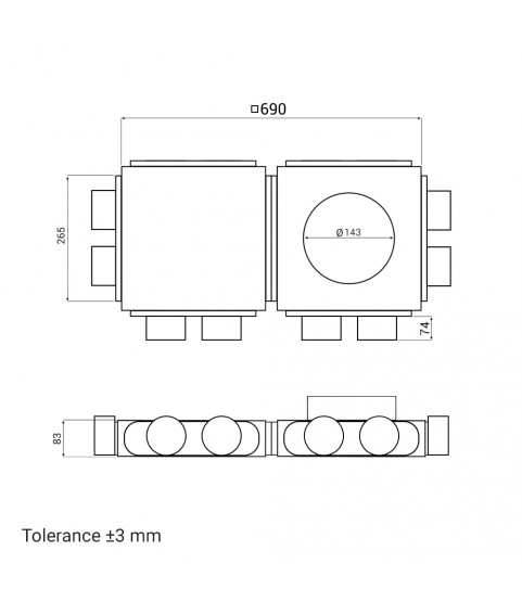 Dvojitý Distribučný box 8 vývodov s Ø 90mm (príruba Ø 150mm)