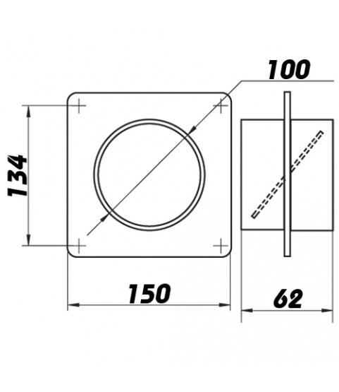 Plastový montážny rámček so spojkou a spätnou klapkou pre potrubie Ø 100 mm